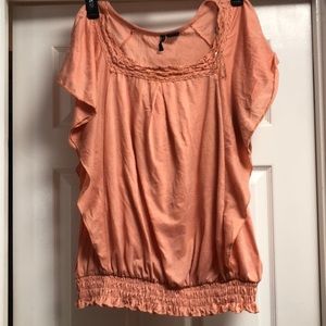 Coral peasant blouse